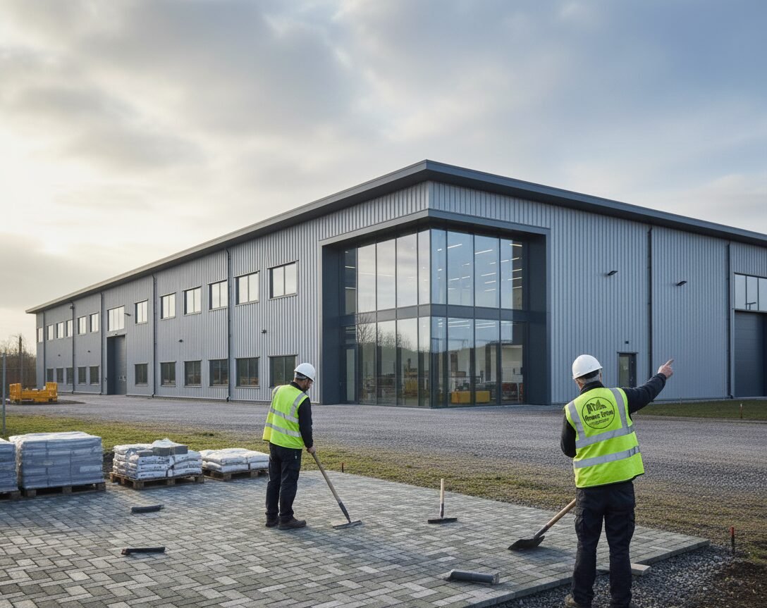 Clean commercial forecourt with clear access and a fresh paved surface