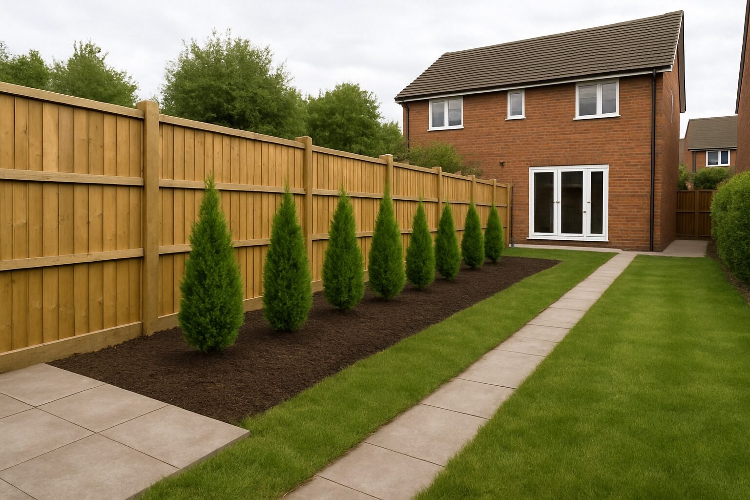 New line of evergreens planted as a living screen