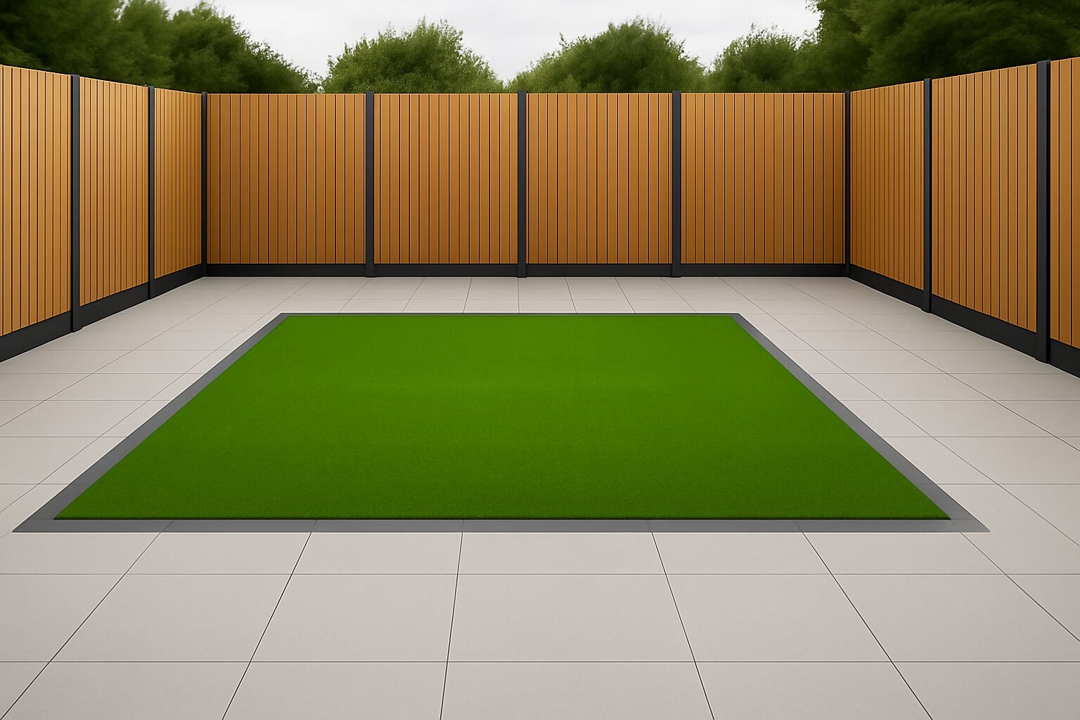 Garden after with fresh artificial grass surface