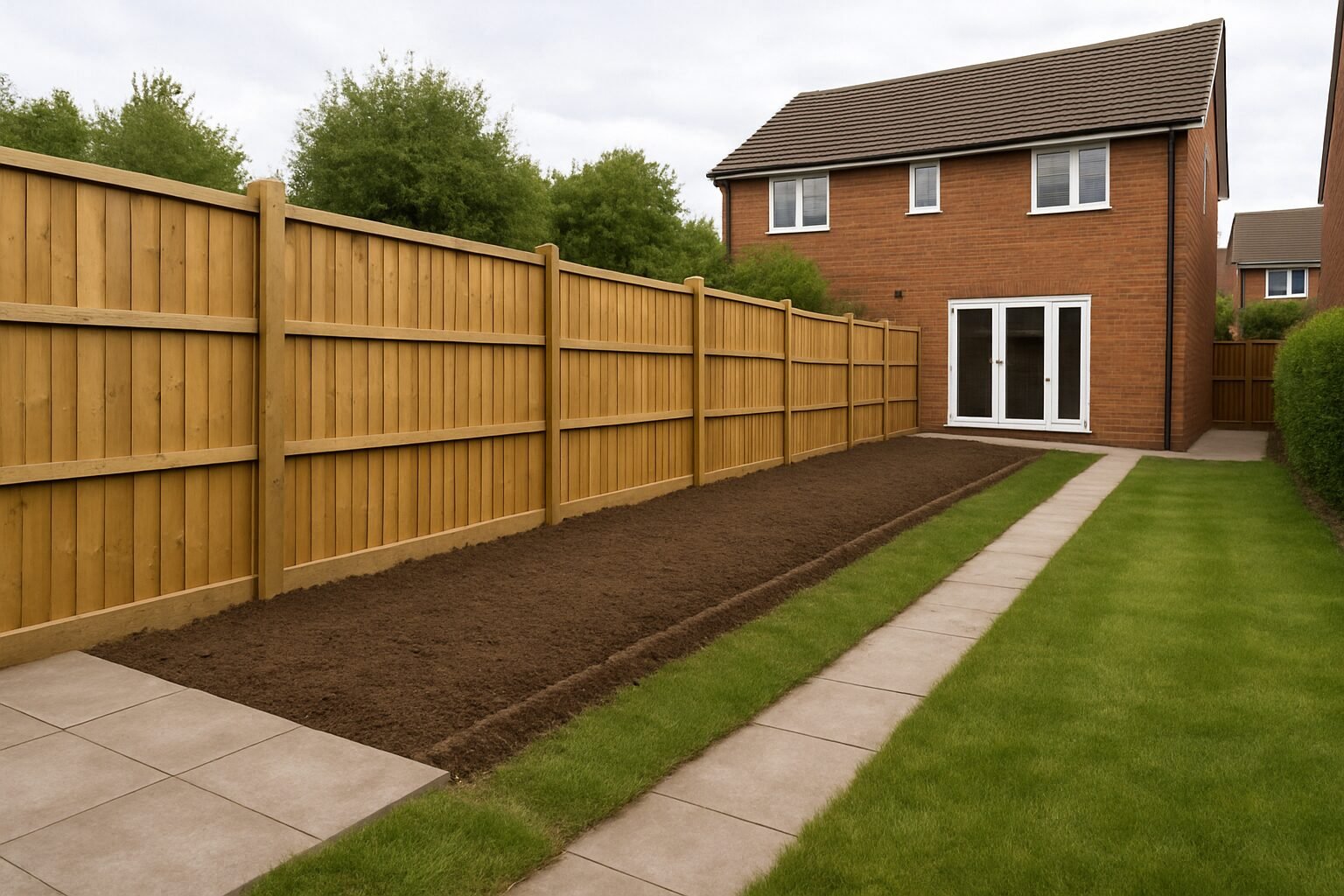 Border prepared for planting in a Surrey garden