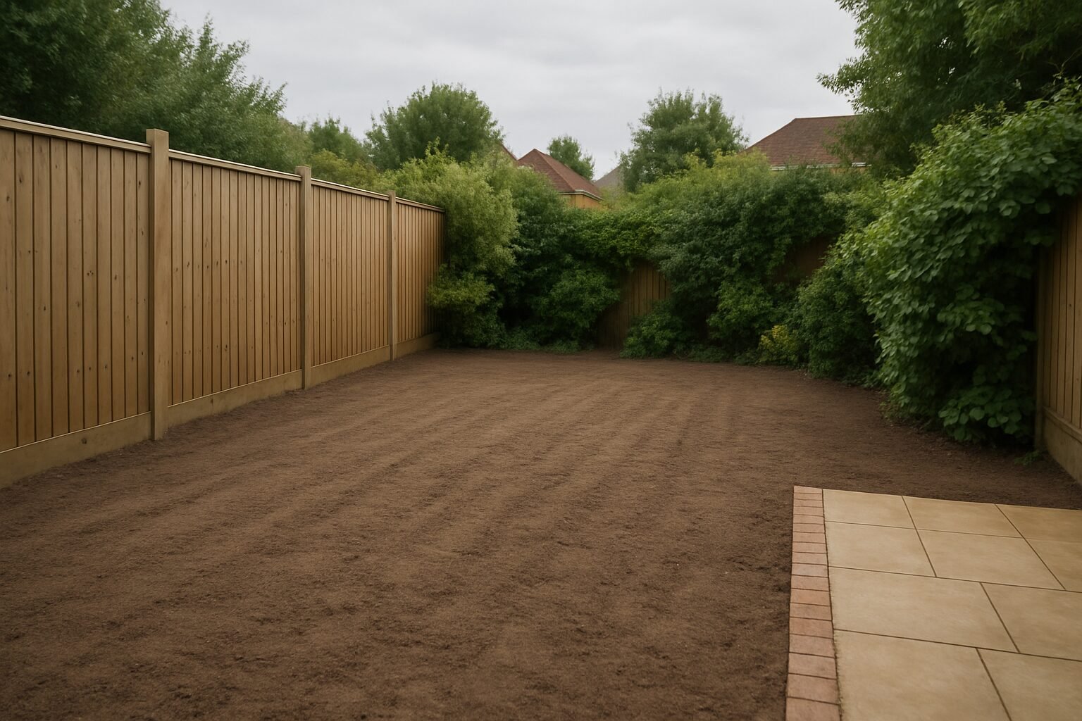 Garden with bare soil ready for turf