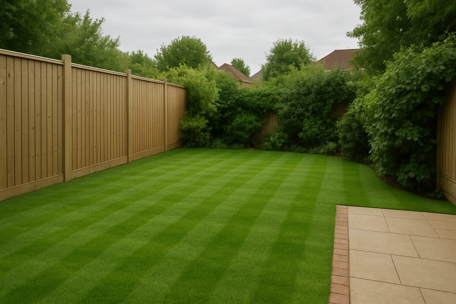 Garden fully turfed with a fresh green lawn