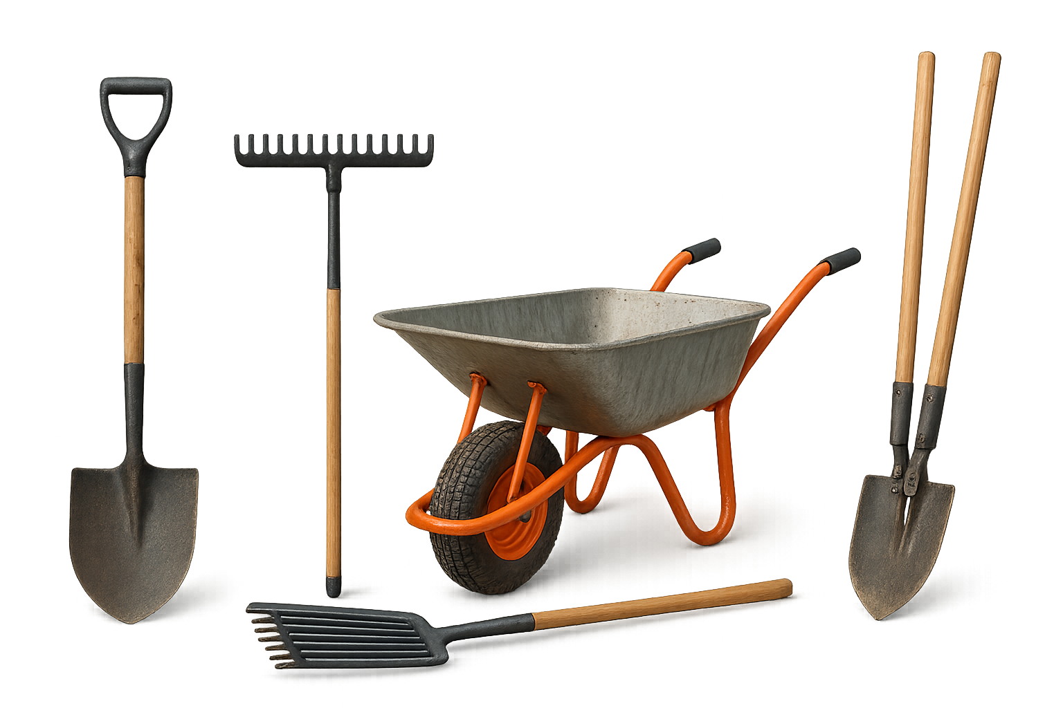 Professional hand tools set on transparent background