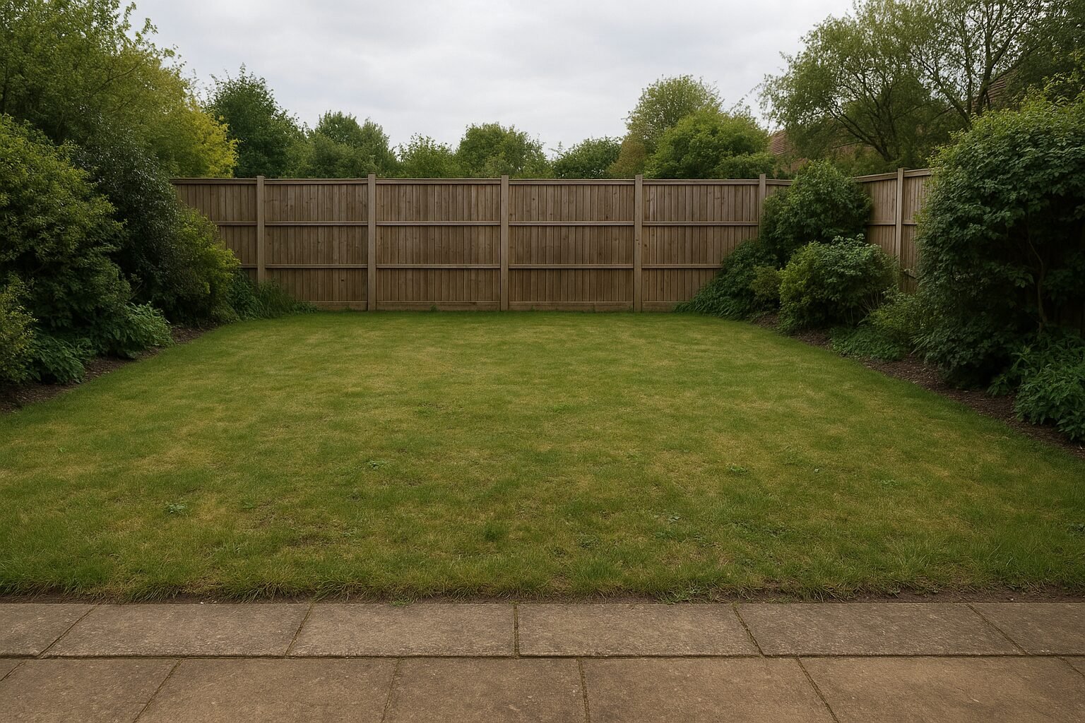 Garden lawn before care with thin patches and uneven colour