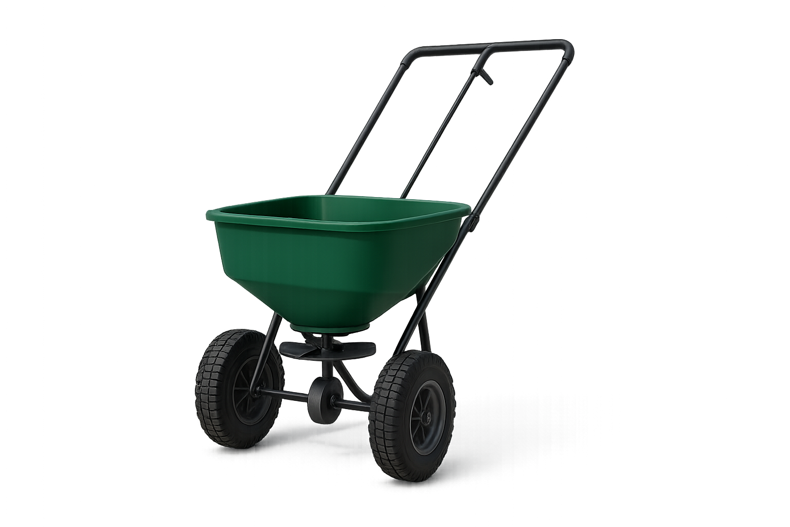 Walk behind spreader overlay moving across the lawn