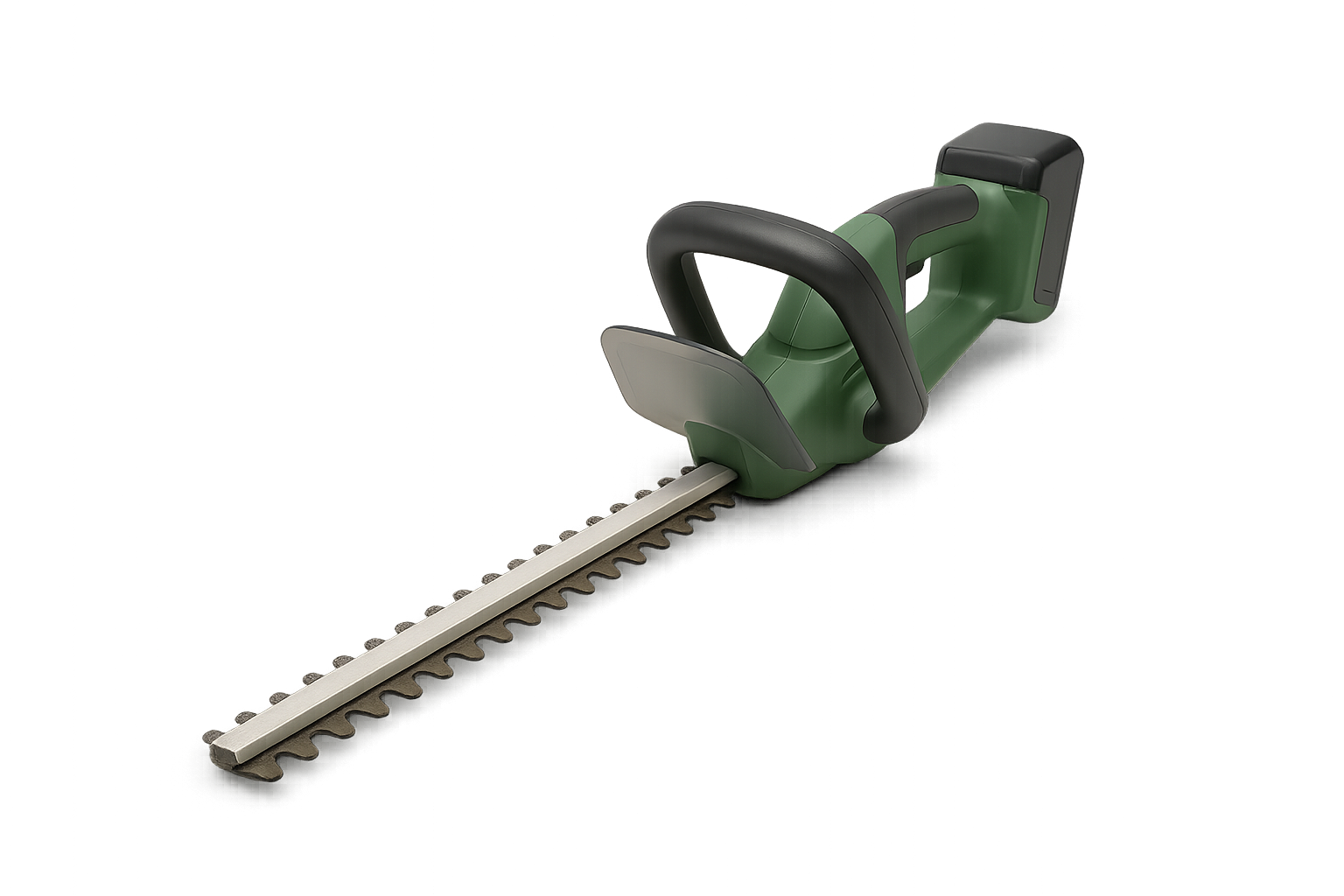Hedge trimmer overlay moving across the hedge